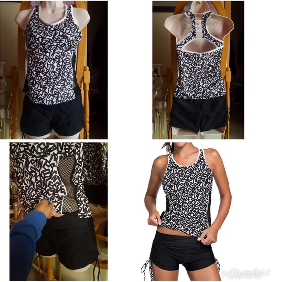 2 piece RACERBACK MESH STRAPPY TANKINI BOYSHORT - Picture 1 of 4